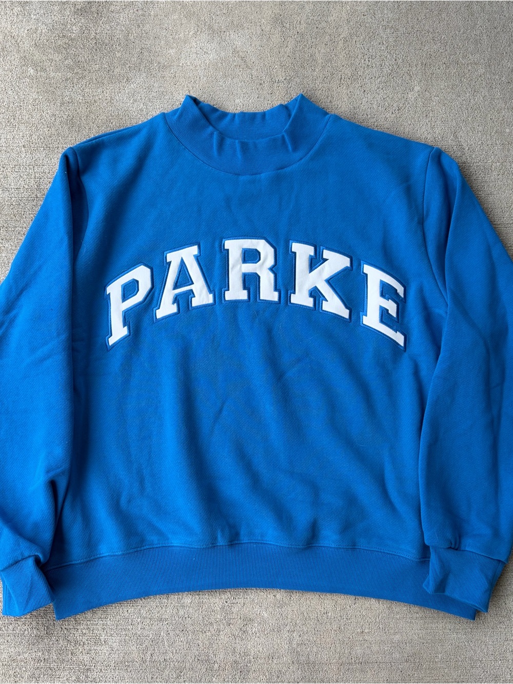 Parke mockneck fleece varsity sweatshirt Harbor Blue pullover NWT LG/XL - Picture 3 of 6